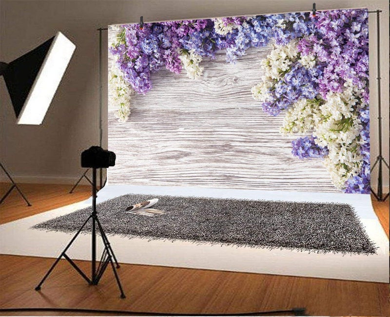 LFEEY 7x5ft Wooden Plank Photography Backdrops Purple Lilac Flowers Rustic Vintage Wood Wall Newborn Baby Shower Girls Adult Portrait Photo Background Kids Birthday Party Decor Photoshoot Studio Props - Image 2